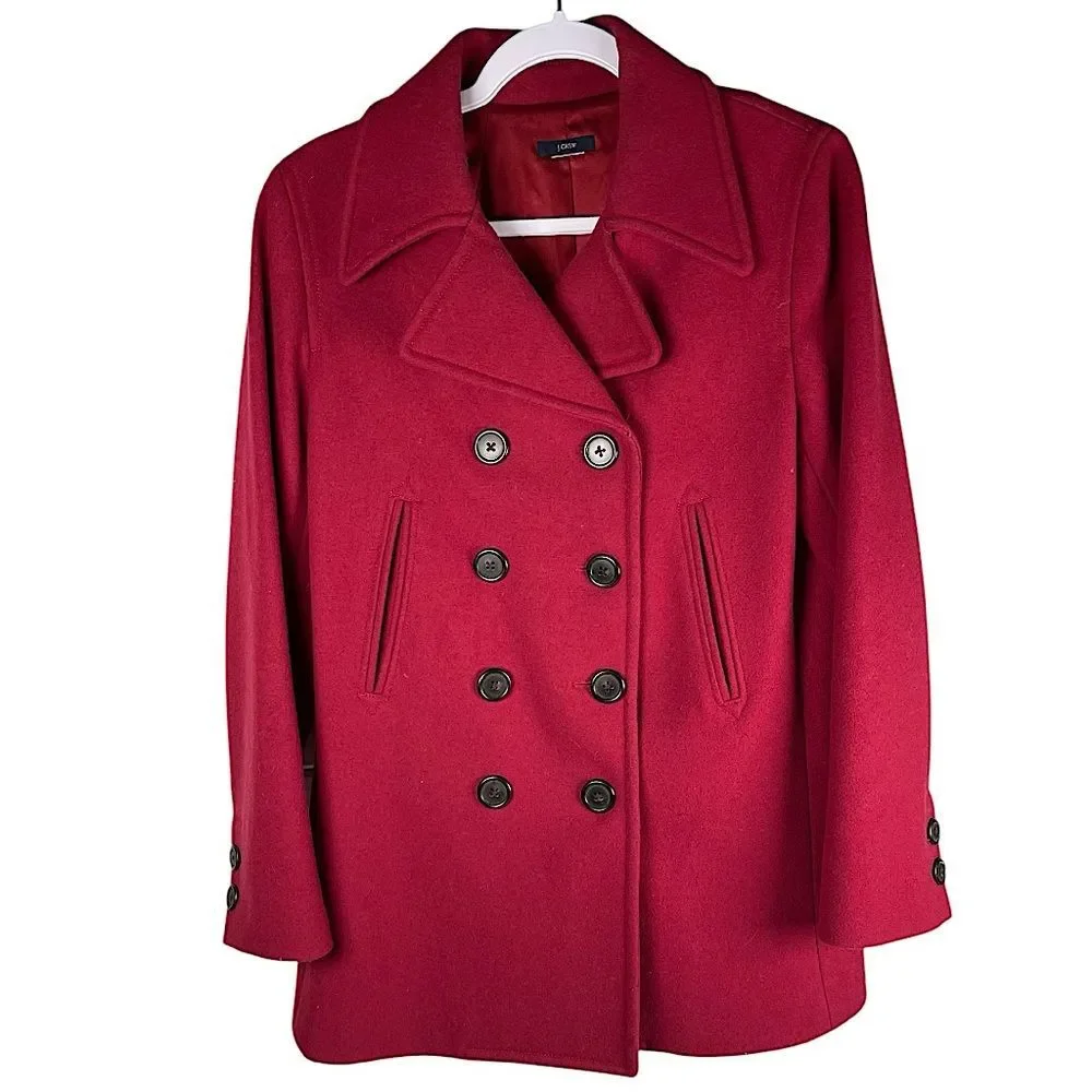 J. Crew women’s small dark red 100% wool double breasted button up pea coat